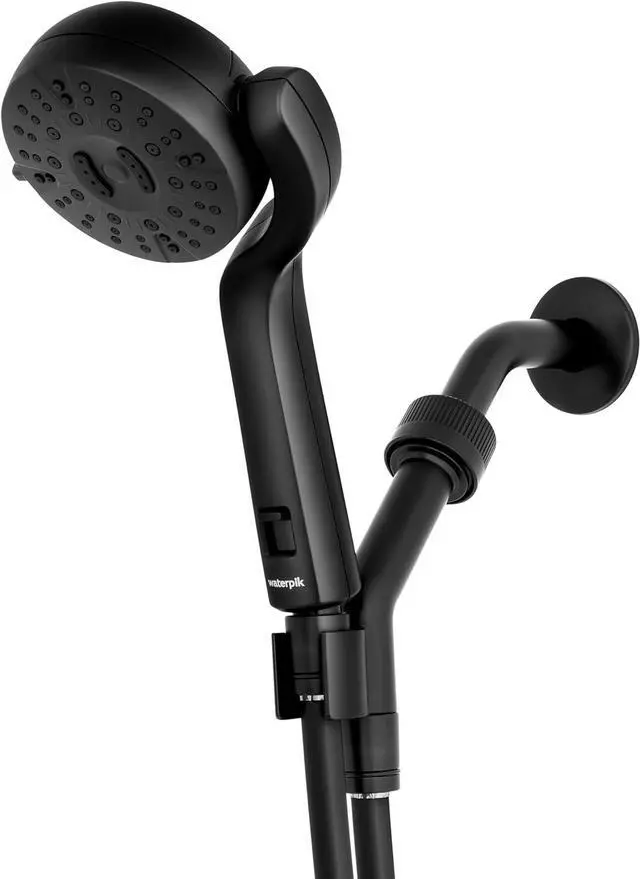 Main image of Waterpik Caddy Buddy Pivoting Hand Held Shower Head With 5-Foot Hose, 5-Mode with High Pressure Sprays, Matte Black, PHO-555E