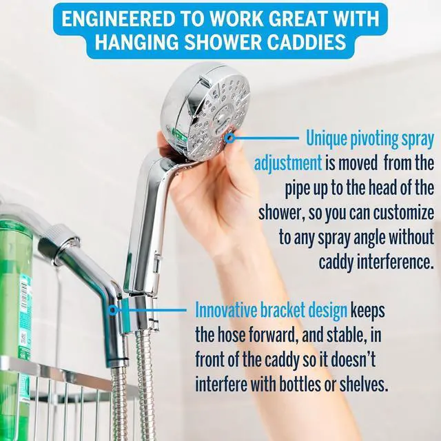 Alt view image 2 of 7 - Waterpik Caddy Buddy Pivoting Hand Held Shower Head With 5-Foot Hose, 5-Mode with High Pressure Sprays, Matte Black, PHO-555E