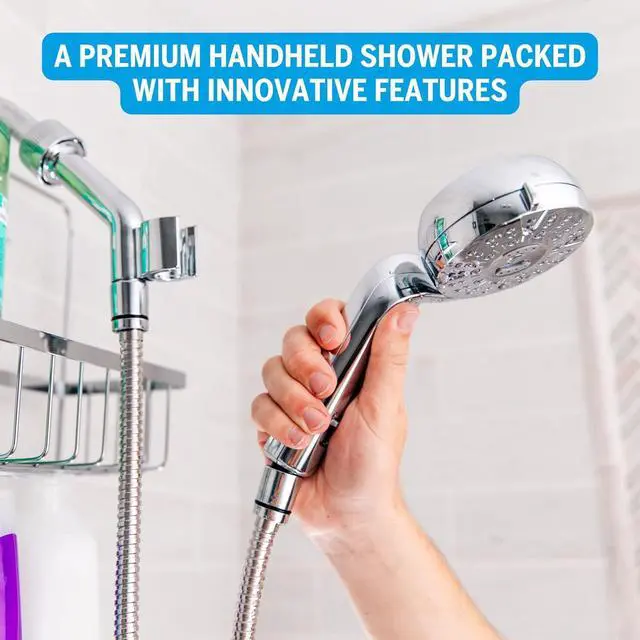 Alt view image 4 of 7 - Waterpik Caddy Buddy Pivoting Hand Held Shower Head With 5-Foot Hose, 5-Mode with High Pressure Sprays, Matte Black, PHO-555E
