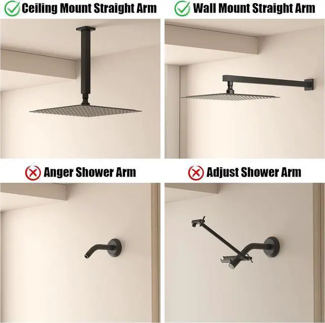 Alt view image 5 of 7 - BESy 16 Inch Rain Shower Head, 16" Square Rainfall & High Pressure Stainless Steel Bath Showerhead, 1/16" Ultra Thin, Waterfall Full Body Coverage with Silicone Nozzle, Matte Black Finish