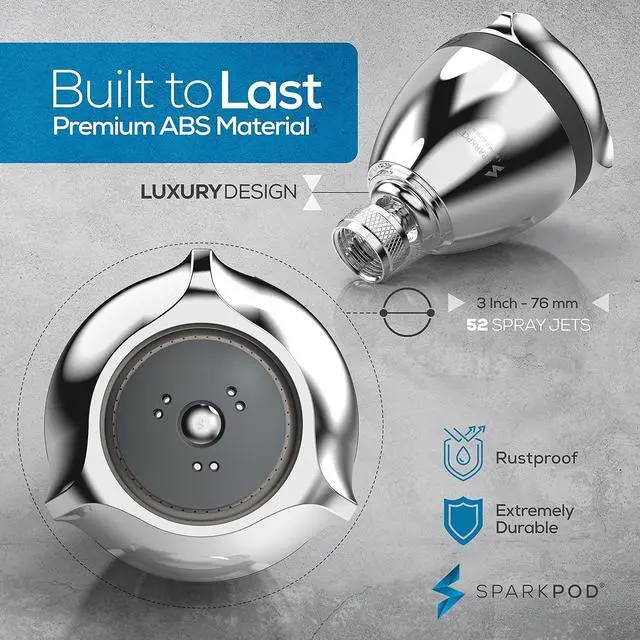 Alt view image 7 of 7 - SparkPod 3-Inch Extreme High Pressure Shower Heads - Pressure Boosting with Rain, Massage & Pulsating Mode, Powerful Water-Saving Showerhead - 2.5 GPM Fixed Shower Head (Polished Chrome)