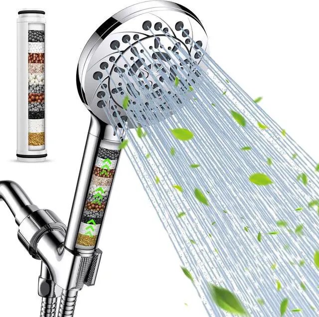 Main image of Filtered Shower Head with Handheld High Pressure 5 Spray Modes Showerhead with Hose Bracket and 15 Stages Water Softener Filters Beads for Hard Water Remove Chlorine and Harmful Substance