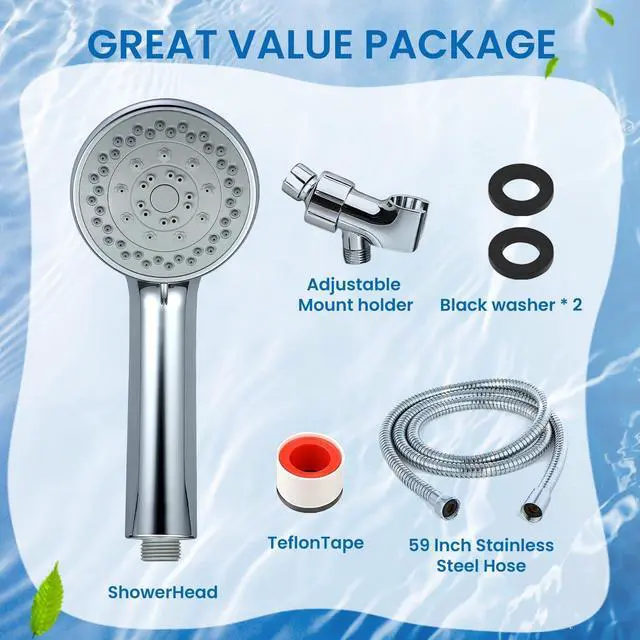 Alt view image 5 of 6 - Shower Head 5 Function High Pressure Handheld ShowerHead with Shower Hose and Adjustable Bracket Velynda