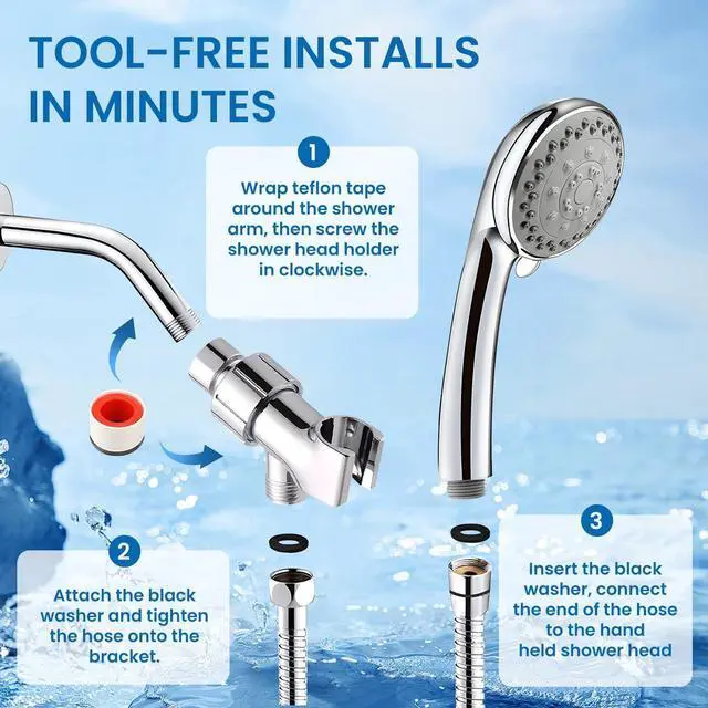 Alt view image 6 of 6 - Shower Head 5 Function High Pressure Handheld ShowerHead with Shower Hose and Adjustable Bracket Velynda