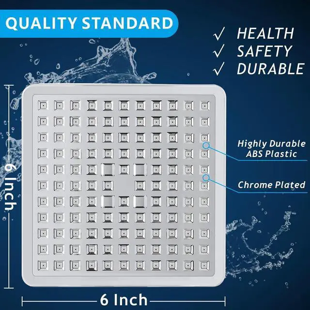 Alt view image 3 of 7 - Voolan High Pressure Rain Shower Head - Luxury Modern Look - The Adjustable Replacement For Your Bathroom Showerhead - 6" Square High Flow Pressure Boosting Showers (Chrome)