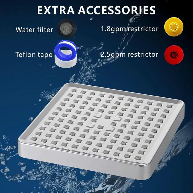 Alt view image 6 of 7 - Voolan High Pressure Rain Shower Head - Luxury Modern Look - The Adjustable Replacement For Your Bathroom Showerhead - 6" Square High Flow Pressure Boosting Showers (Chrome)