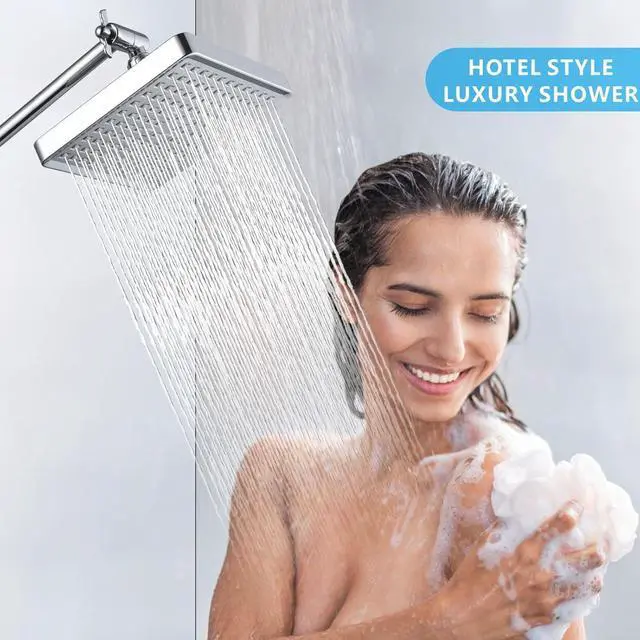 Alt view image 7 of 7 - Voolan High Pressure Rain Shower Head - Luxury Modern Look - The Adjustable Replacement For Your Bathroom Showerhead - 6" Square High Flow Pressure Boosting Showers (Chrome)