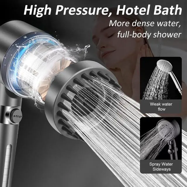 Alt view image 3 of 7 - Luxsego High Pressure Shower Heads with Scalp Massager Shampoo Brush for Skin & Hair Care, Filtered Shower Head with Handheld Sprayer Soften Hard Water, 3 Settings 4 in 1 Detachable Showerhead Set