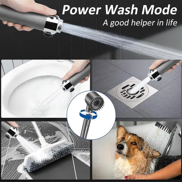 Alt view image 5 of 7 - Luxsego High Pressure Shower Heads with Scalp Massager Shampoo Brush for Skin & Hair Care, Filtered Shower Head with Handheld Sprayer Soften Hard Water, 3 Settings 4 in 1 Detachable Showerhead Set