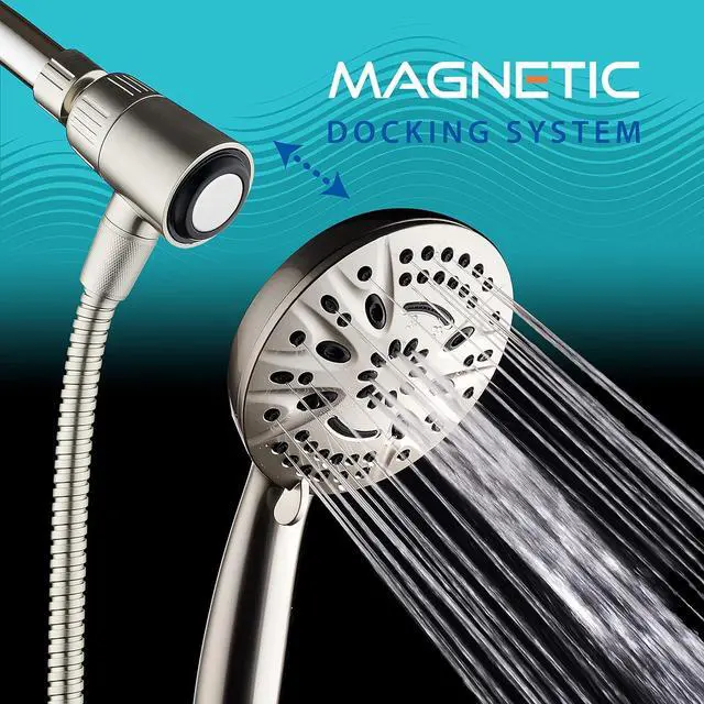 Alt view image 2 of 7 - AquaDance New Magnetic Guidance Docking System - High-Pressure 8-setting Handheld Shower Head with Giant 5 inch Face, Magnetic Bracket, Extra-long 72 inch Stainless Steel Hose/All Nickel Finish