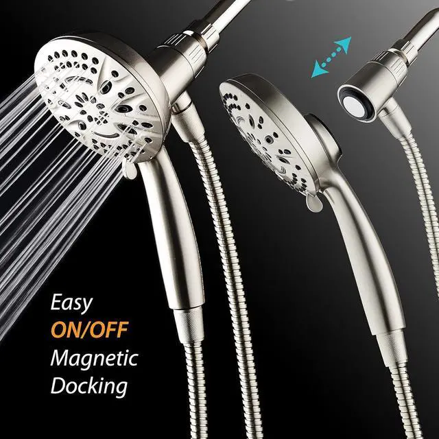 Alt view image 3 of 7 - AquaDance New Magnetic Guidance Docking System - High-Pressure 8-setting Handheld Shower Head with Giant 5 inch Face, Magnetic Bracket, Extra-long 72 inch Stainless Steel Hose/All Nickel Finish