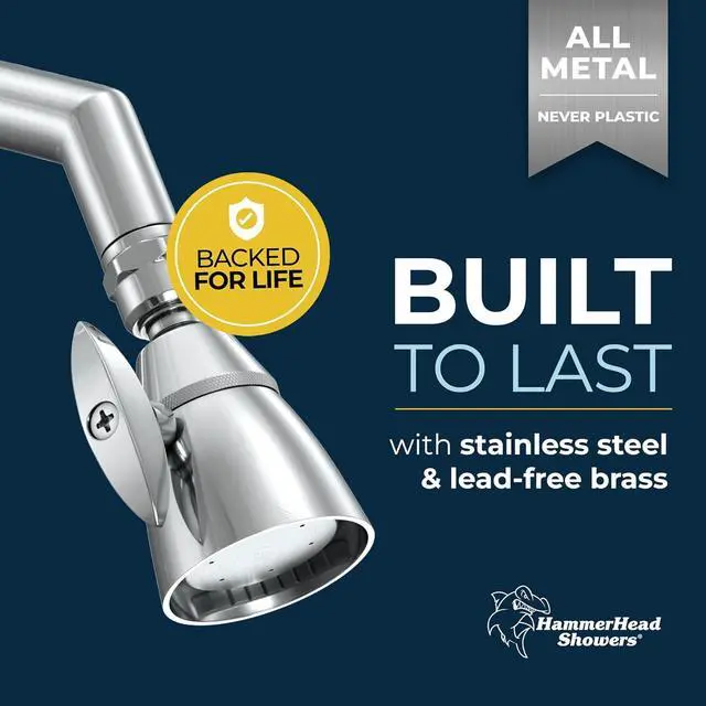 Alt view image 2 of 7 - HammerHead Showers® ALL METAL 2 Inch High Pressure Shower Heads - CHROME  2.5 GPM Shower Heads High Pressure - High Flow Shower Head with ADJUSTABLE SPRAY PATTERN - Fixed Shower Head