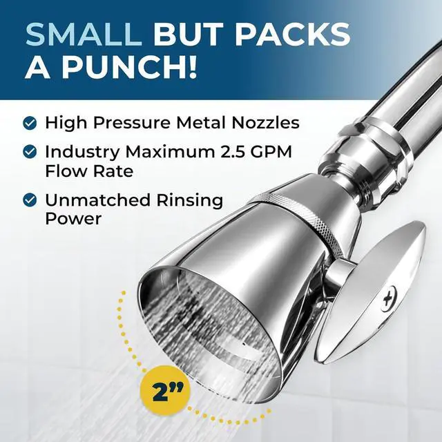Alt view image 3 of 7 - HammerHead Showers® ALL METAL 2 Inch High Pressure Shower Heads - CHROME  2.5 GPM Shower Heads High Pressure - High Flow Shower Head with ADJUSTABLE SPRAY PATTERN - Fixed Shower Head