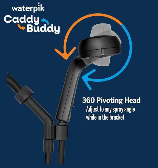 Alt view image 5 of 7 - Waterpik Caddy Buddy Pivoting Hand Held Shower Head With 5-Foot Hose, 5-Mode with High Pressure Sprays, Matte Black, PHO-555E