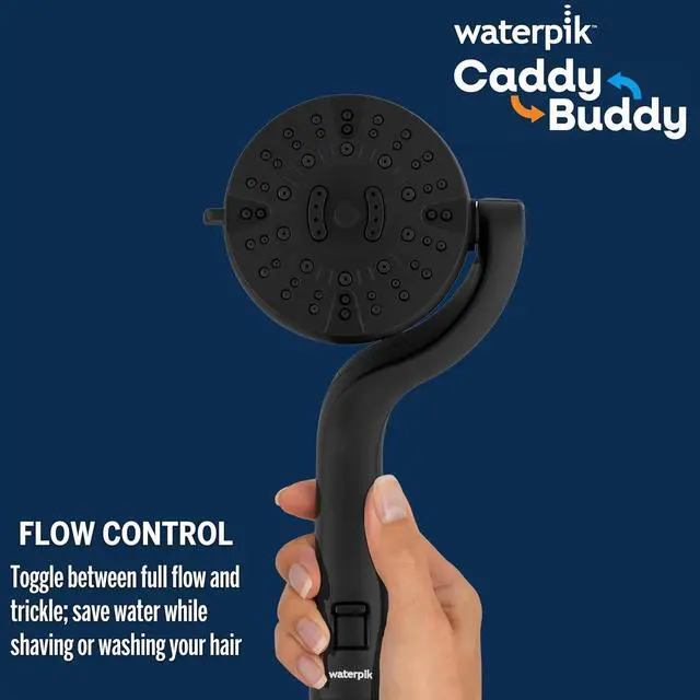 Alt view image 6 of 7 - Waterpik Caddy Buddy Pivoting Hand Held Shower Head With 5-Foot Hose, 5-Mode with High Pressure Sprays, Matte Black, PHO-555E