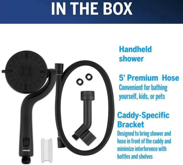 Alt view image 7 of 7 - Waterpik Caddy Buddy Pivoting Hand Held Shower Head With 5-Foot Hose, 5-Mode with High Pressure Sprays, Matte Black, PHO-555E