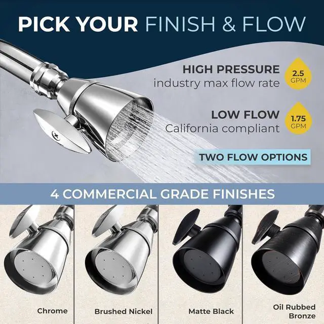 Alt view image 7 of 7 - HammerHead Showers® ALL METAL 2 Inch High Pressure Shower Heads - CHROME  2.5 GPM Shower Heads High Pressure - High Flow Shower Head with ADJUSTABLE SPRAY PATTERN - Fixed Shower Head