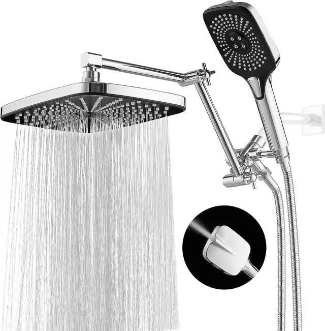 Main image of 12 Inch Shower Head With Handheld Combo, High-Pressure Rain/Rainfall Shower Heads With 3+1 Settings Handheld Spray, Including 3-Way Diverter, Extension Arm - Height/Angle Adjustable(Chrome)