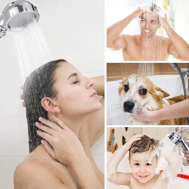 Alt view image 3 of 7 - HANLIAN High Pressure Shower Head with Pause Button, 3 Spray Modes Shower Head for RV Camper, Water Saving On Off Shower, Handheld Shower Head with Hose and Adjustable Self-adhesive Holder (Chrome)