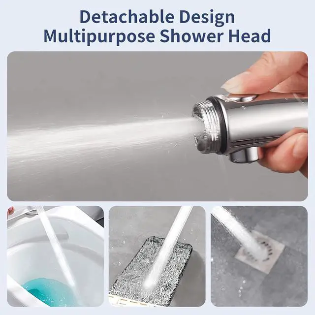 Alt view image 6 of 7 - HANLIAN High Pressure Shower Head with Pause Button, 3 Spray Modes Shower Head for RV Camper, Water Saving On Off Shower, Handheld Shower Head with Hose and Adjustable Self-adhesive Holder (Chrome)