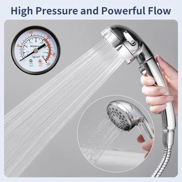 Alt view image 7 of 7 - HANLIAN High Pressure Shower Head with Pause Button, 3 Spray Modes Shower Head for RV Camper, Water Saving On Off Shower, Handheld Shower Head with Hose and Adjustable Self-adhesive Holder (Chrome)
