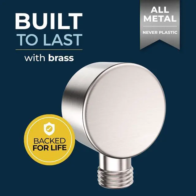 Alt view image 2 of 7 - HammerHead Showers All Metal Drop Ell Wall Mount Elbow, 1/2" Shower Hose Connector, Round Handheld Shower Head Elbow Adapter, Shower Drop, Brushed Nickel