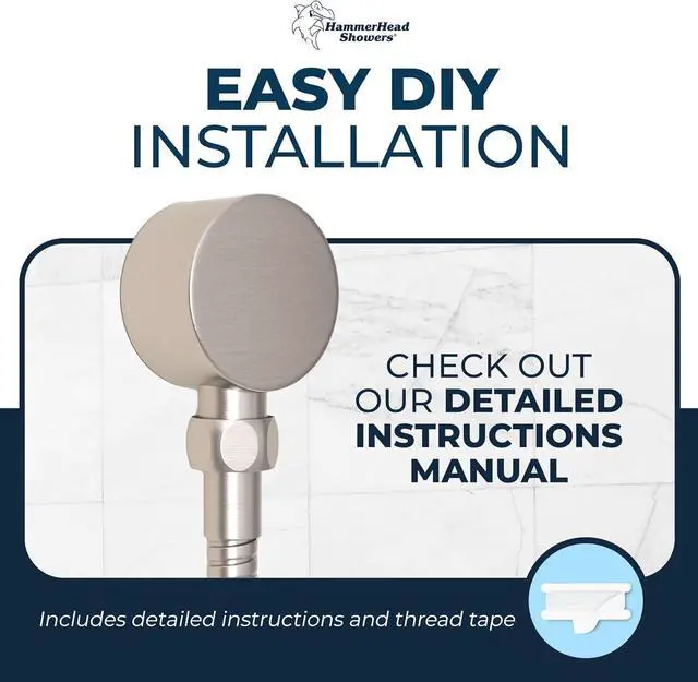 Alt view image 4 of 7 - HammerHead Showers All Metal Drop Ell Wall Mount Elbow, 1/2" Shower Hose Connector, Round Handheld Shower Head Elbow Adapter, Shower Drop, Brushed Nickel