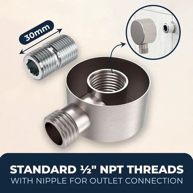 Alt view image 5 of 7 - HammerHead Showers All Metal Drop Ell Wall Mount Elbow, 1/2" Shower Hose Connector, Round Handheld Shower Head Elbow Adapter, Shower Drop, Brushed Nickel