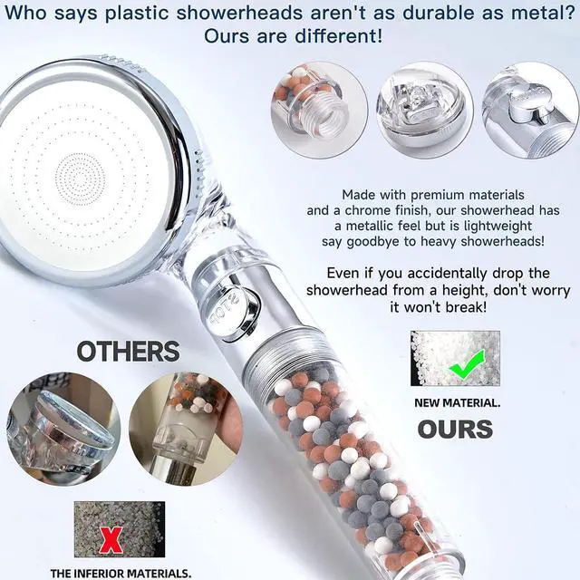 Alt view image 6 of 7 - Filtered Shower Head with Handheld - High Pressure ShowerHead with Filters for Hard Water - Reduces Dry Itchy Skin Easy Instal 4 Modes Water Saving Durable Detachable anti blocking