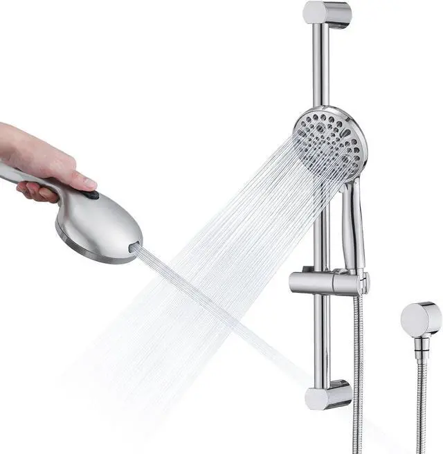 Main image of Hand Shower with Slide Bar, High Pressure 10 Setting Handheld Shower Head, Adjustable Height 24" Slide Bar, Wall Supply Elbow and 6.6ft Extra Long Shower Hose - Chrome