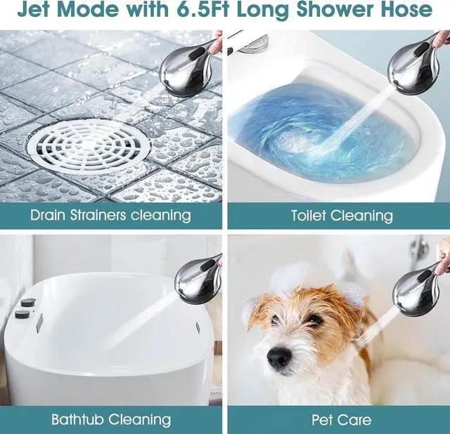 Alt view image 6 of 7 - Hand Shower with Slide Bar, High Pressure 10 Setting Handheld Shower Head, Adjustable Height 24" Slide Bar, Wall Supply Elbow and 6.6ft Extra Long Shower Hose - Chrome