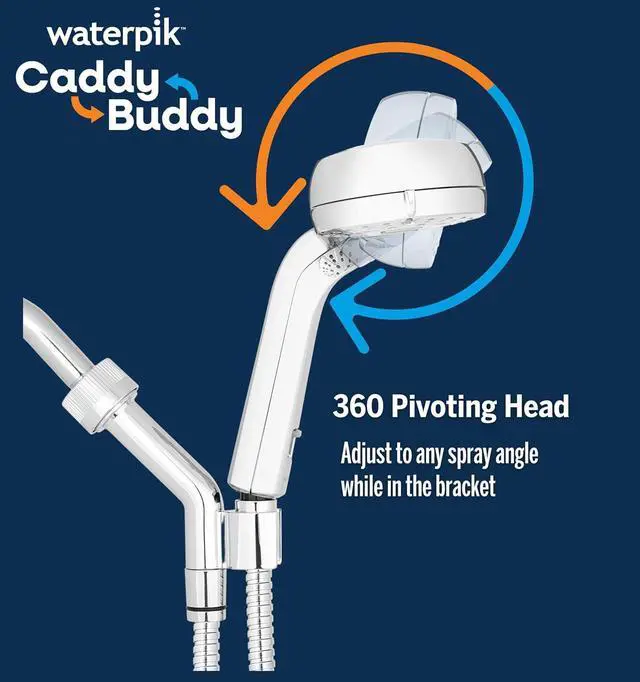 Alt view image 5 of 7 - Waterpik Caddy Buddy Pivoting Hand Held Shower Head With 5-Foot Hose, 5-Mode with High Pressure Sprays, Chrome, PHO-553ME