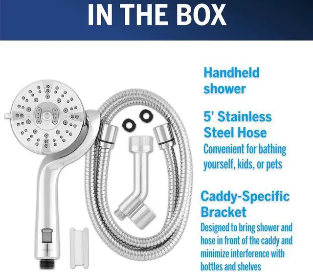 Alt view image 7 of 7 - Waterpik Caddy Buddy Pivoting Hand Held Shower Head With 5-Foot Hose, 5-Mode with High Pressure Sprays, Chrome, PHO-553ME