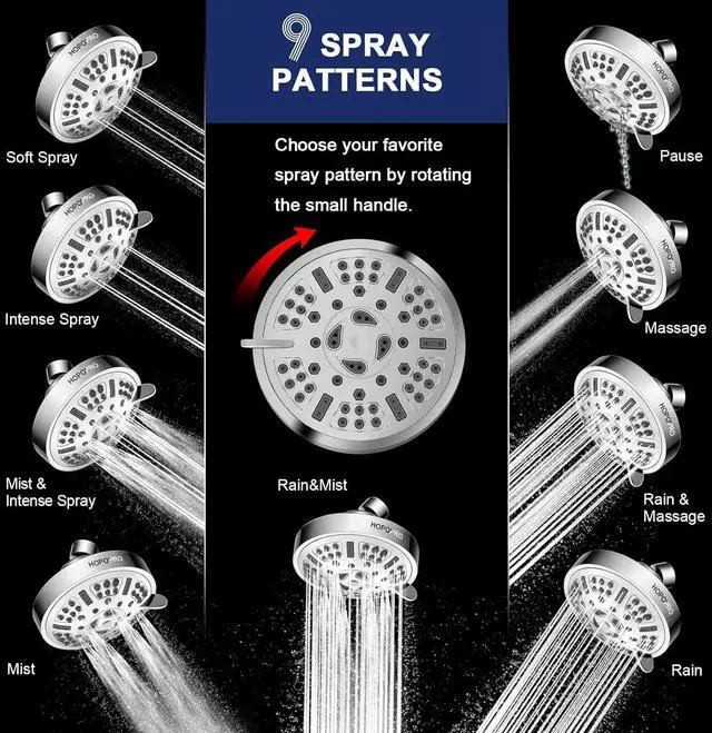Alt view image 2 of 6 - HOPOPRO Upgraded 9 Settings High Pressure Shower Head, NBC News Recommended Brand Fixed Showerhead Adjustable Bathroom Showerhead Multi-functional Rainfall Showerhead for Low Water Flow (Chrome)