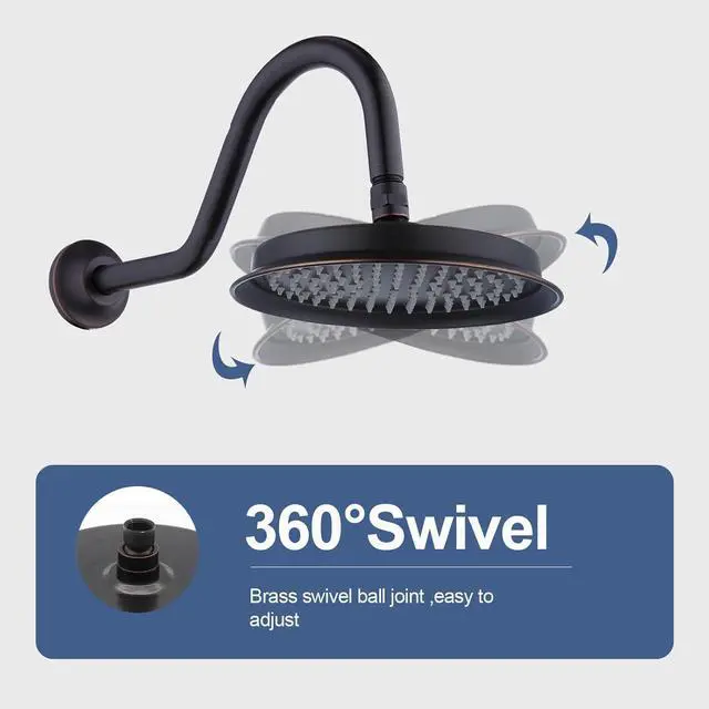 Alt view image 3 of 7 - Rain Shower Head,9" Vintage Shower Heads with Extension Curved Shower Arm, Traditional Round Rainfall Showerhead Replacement for Shower System (Oil Rubbed Bronze)