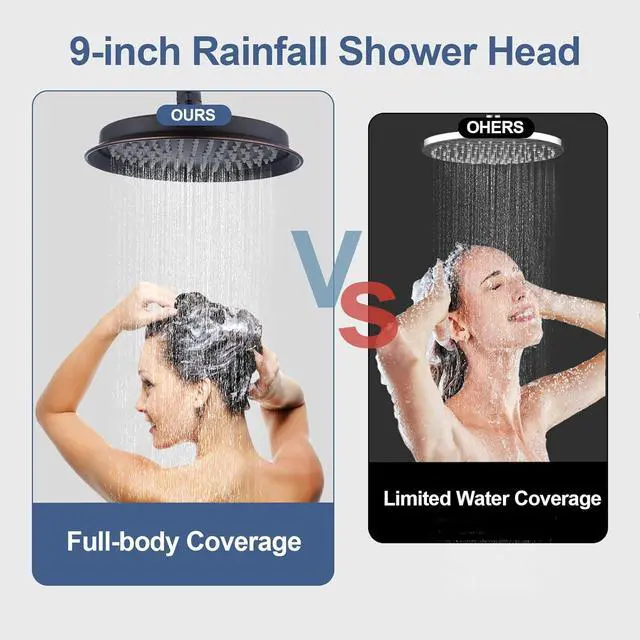 Alt view image 4 of 7 - Rain Shower Head,9" Vintage Shower Heads with Extension Curved Shower Arm, Traditional Round Rainfall Showerhead Replacement for Shower System (Oil Rubbed Bronze)