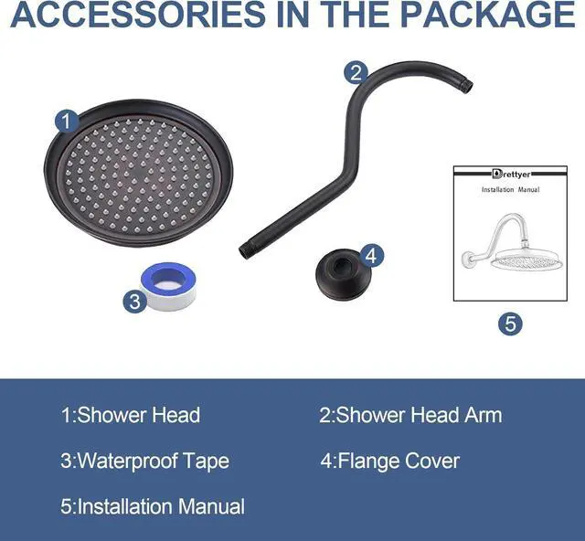 Alt view image 5 of 7 - Rain Shower Head,9" Vintage Shower Heads with Extension Curved Shower Arm, Traditional Round Rainfall Showerhead Replacement for Shower System (Oil Rubbed Bronze)