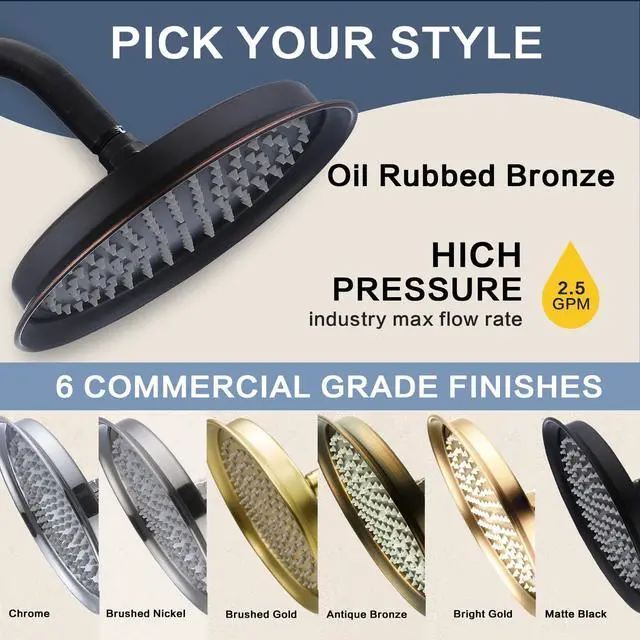 Alt view image 7 of 7 - Rain Shower Head,9" Vintage Shower Heads with Extension Curved Shower Arm, Traditional Round Rainfall Showerhead Replacement for Shower System (Oil Rubbed Bronze)