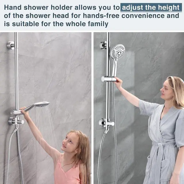 Alt view image 3 of 7 - BRIGHT SHOWERS Rain Shower Heads System Including 9 Inch Rainfall Shower Head and Handheld Shower Head with Height Adjustable Holder, Solid Brass Rail and 60 Inch Long Stainless Steel Shower Hose