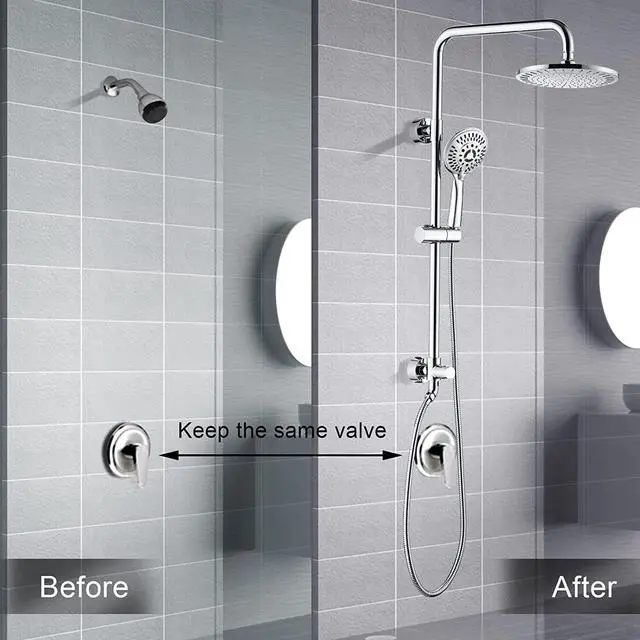 Alt view image 6 of 7 - BRIGHT SHOWERS Rain Shower Heads System Including 9 Inch Rainfall Shower Head and Handheld Shower Head with Height Adjustable Holder, Solid Brass Rail and 60 Inch Long Stainless Steel Shower Hose