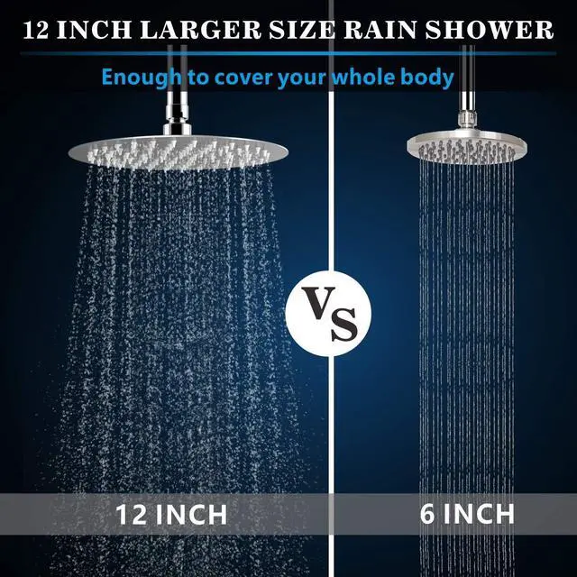 Alt view image 3 of 6 - Voolan Rain Shower Head, High Flow Large Rainfall Showerhead Made of All Metal Stainless Steel, Waterfall Body Covering, Universal Wall and Ceiling Mount (12 Inch, Brushed Nickel)