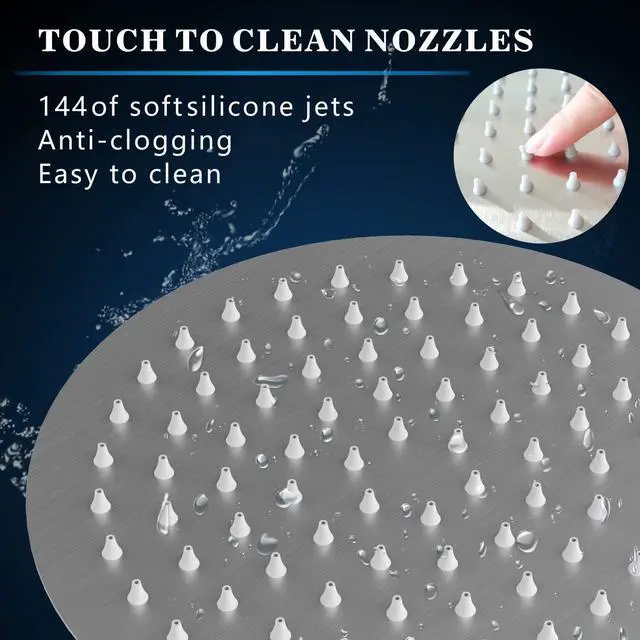 Alt view image 4 of 6 - Voolan Rain Shower Head, High Flow Large Rainfall Showerhead Made of All Metal Stainless Steel, Waterfall Body Covering, Universal Wall and Ceiling Mount (12 Inch, Brushed Nickel)