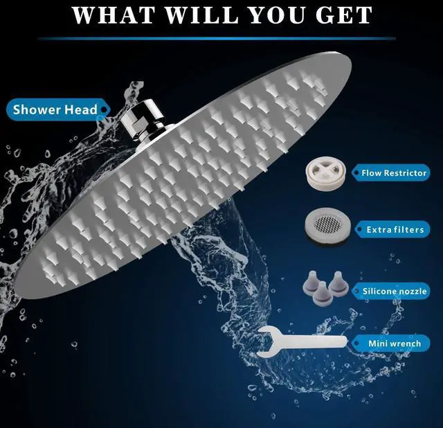 Alt view image 6 of 6 - Voolan Rain Shower Head, High Flow Large Rainfall Showerhead Made of All Metal Stainless Steel, Waterfall Body Covering, Universal Wall and Ceiling Mount (12 Inch, Brushed Nickel)