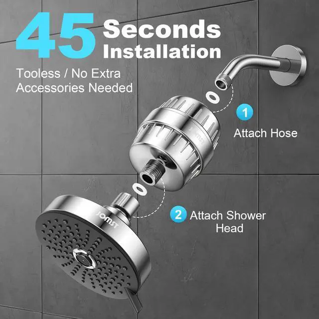 Alt view image 3 of 7 - Shower Head  Filter COMBO ! Anti - Chlorine Specialty - 3 Gears' Boosting Pressure with 25 Stage Filtration - Removes 99.945% Chlorine & Heavy Metals for Healthier Skin/Hair - Chrome Shower Head