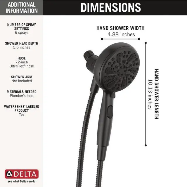 Alt view image 3 of 7 - DELTA 75609BL SureDock Handheld Showerhead, Matte Black