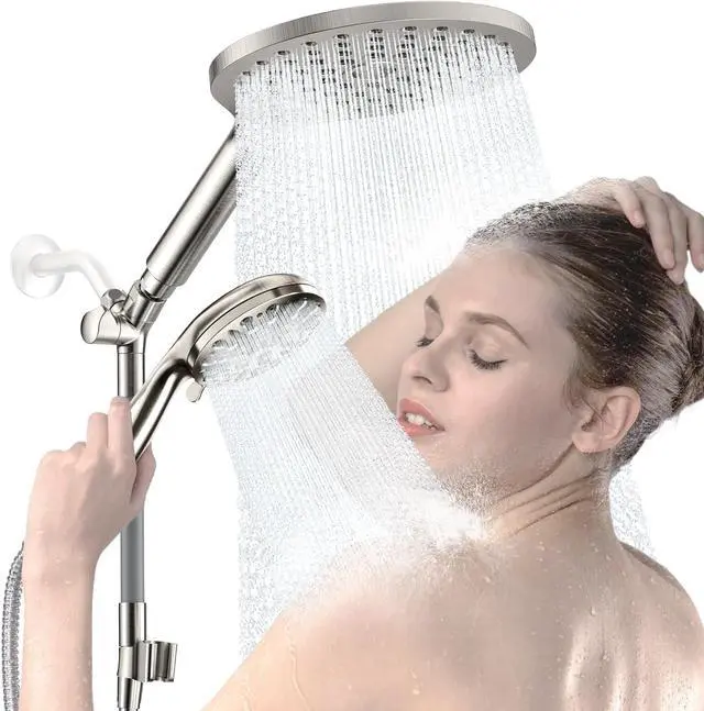 Main image of KAIYING Dual Shower Heads with Handheld Spray Combo, High Pressure Modern Rain Shower Head with 9-Mode Handheld Showerhead, Double Rainfall Shower Head with 79-Inch Hose (Brushed Nickel)