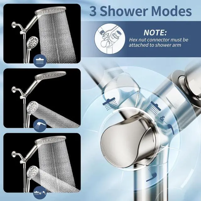 Alt view image 7 of 7 - KAIYING Dual Shower Heads with Handheld Spray Combo, High Pressure Modern Rain Shower Head with 9-Mode Handheld Showerhead, Double Rainfall Shower Head with 79-Inch Hose (Brushed Nickel)