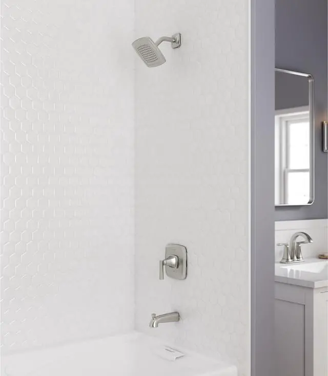 Alt view image 2 of 4 - American Standard 7426508.295 Belmeade Tub and Shower Trim Kit with Valve, 1.8 GPM, Brushed Nickel