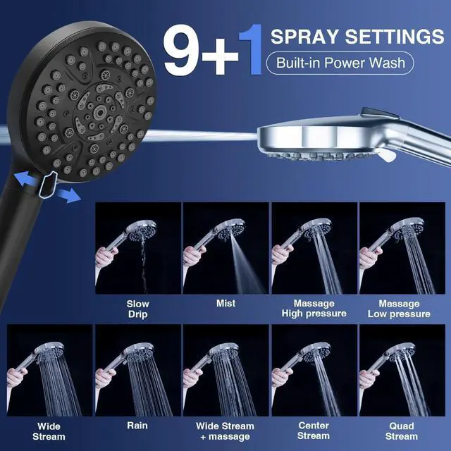Alt view image 2 of 6 - PALAS Filtered Shower Head with Handheld, High Pressure 10-Mode with Filters, Built-in Power Wash, soften hard water Remove Chlorine, Reinforced Hose, Overhead Bracket, Anti-clog nozzle (Matte Black)