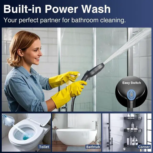Alt view image 3 of 6 - PALAS Filtered Shower Head with Handheld, High Pressure 10-Mode with Filters, Built-in Power Wash, soften hard water Remove Chlorine, Reinforced Hose, Overhead Bracket, Anti-clog nozzle (Matte Black)